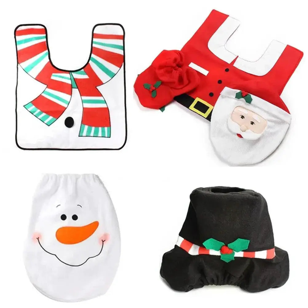Adorable Santa Christmas Toilet Seat Cover Set Decor