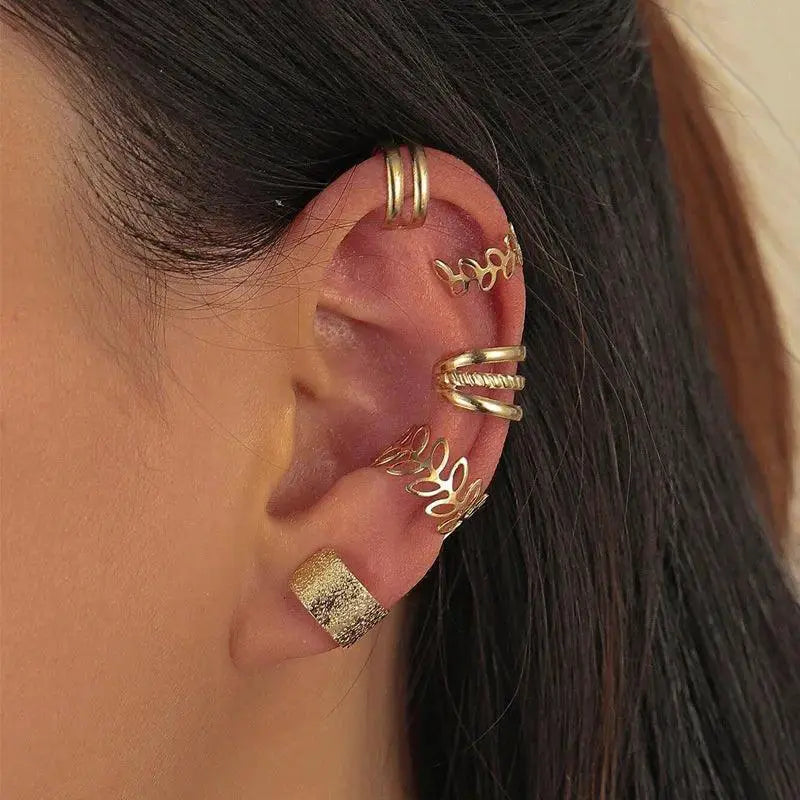 Silver Leaf Ear Cuff Clip Earrings Unisex Stylish Jewelry