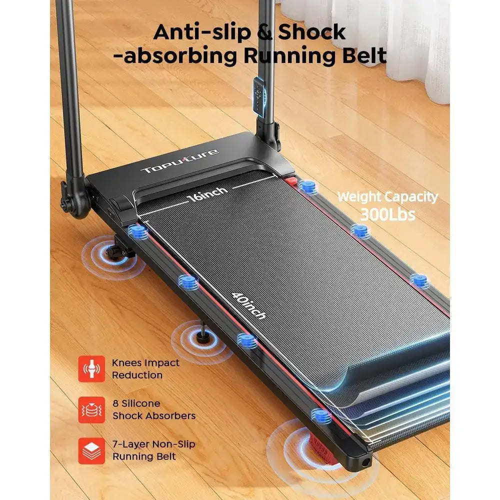 Adjustable Handlebar & Incline Folding Treadmill, Portable Walking Pad with Desk, LED Display, App & Remote Control