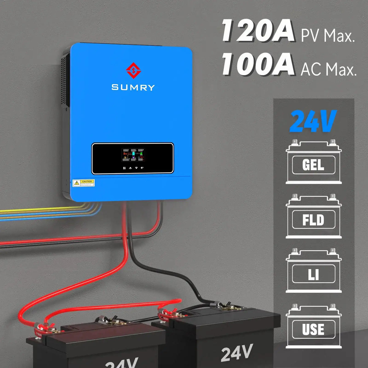 SUMRY 3.6KW 24V 120V Solar Inverter Pure Sine Wave Off Grid MPPT 110A Controller Charger 120A for Home Use