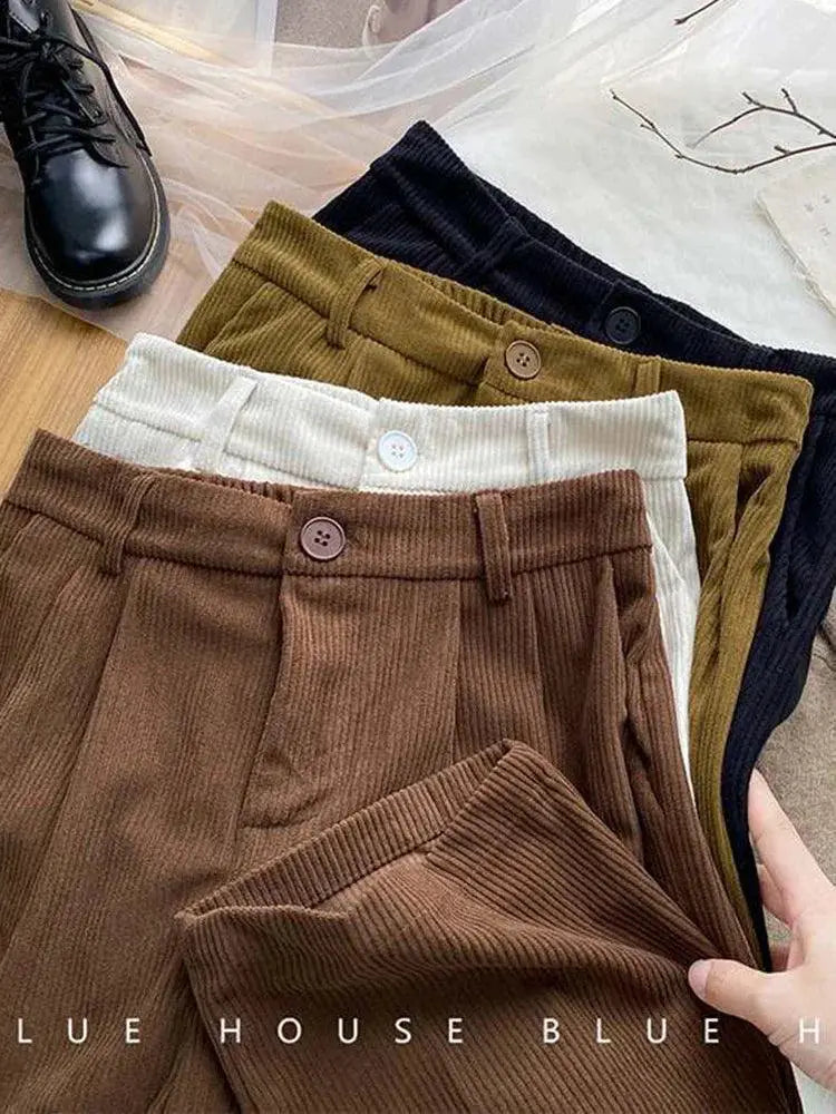 Vintage Corduroy Wide Leg Pants Korean Fashion Trousers
