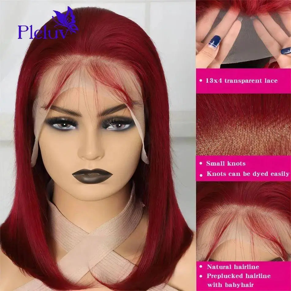 Burgundy 99J Lace Front Bob Wig 13x4 Remy Human Hair