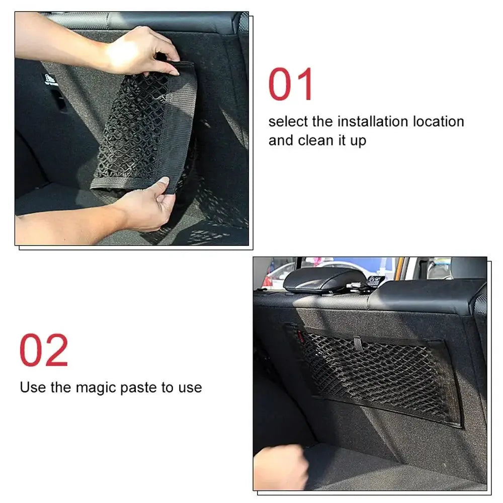 Car Back Seat Mesh Storage Net Organizer With Elastic Straps - OurLum.com