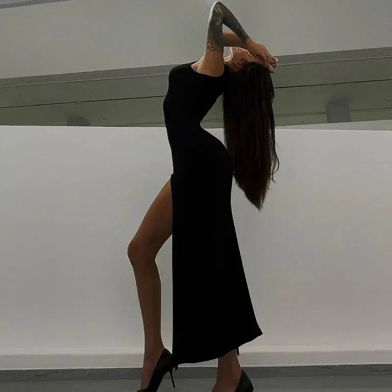 Y2k Sleeveless Orange Midi Women's Dresses Side Slit Turtleneck Setting Bodycon Sexy Party Elegant Dress 2024 Basic Vintage Robe