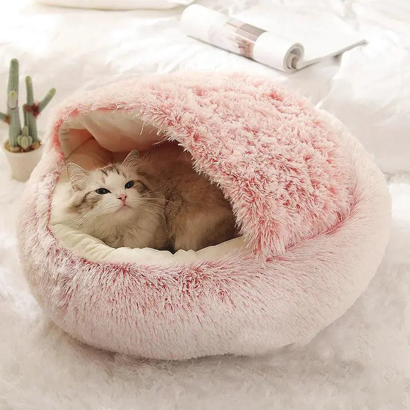 Winter Cozy 2-In-1 Plush Nest Cat And Dog Bed For Small Pets