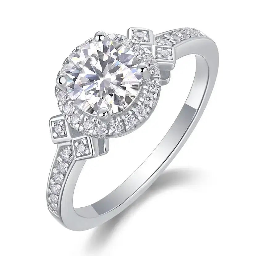 Moissanite Ring in Sterling Silver Couple Prong Setting — product view 6