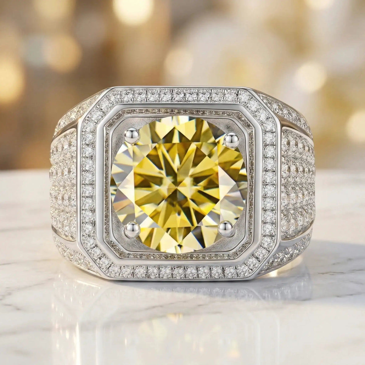 Moissanite Ring, 925 Sterling Silver, 3EX Cut, 2 Carat, 4 Prong Setting, Office Party, Men's, With Certificate