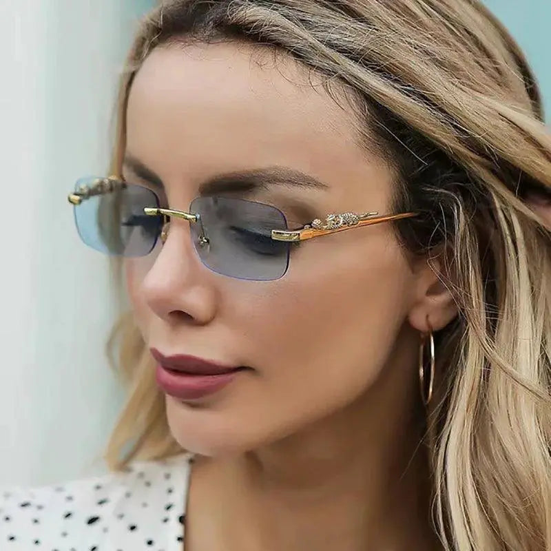 Unisex Rimless Sunglasses Leopard Design Trend Eyewear