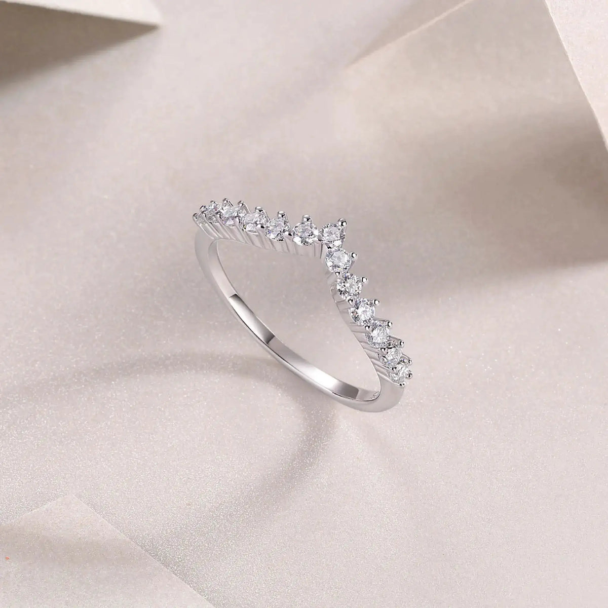 V Shape Crown Moissanite Stackable Ring — product image 3