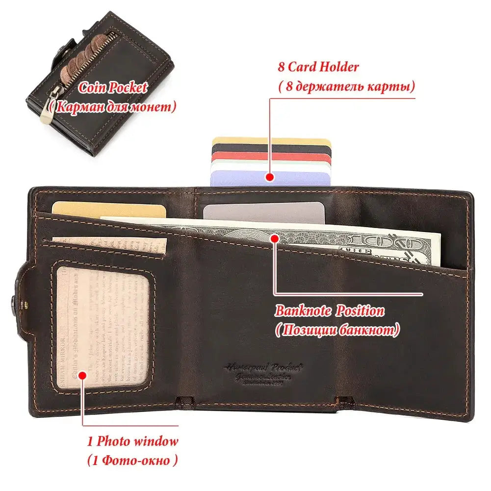 Anti Scan Magnet Credit Card Holder Wallet Genuine Leather