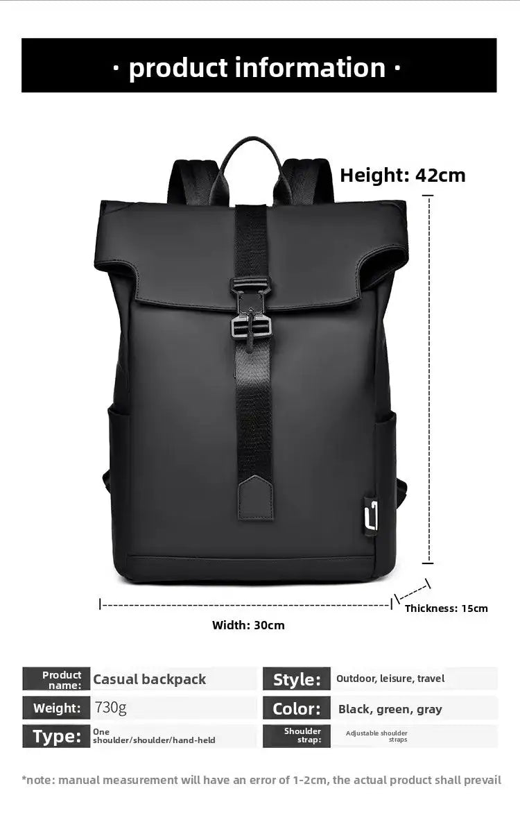 New Men's Flip Cover Magnetic Buckle Backpack, Casual Outdoor Travel Backpack, Multi-functional Large-capacity Computer Backpack