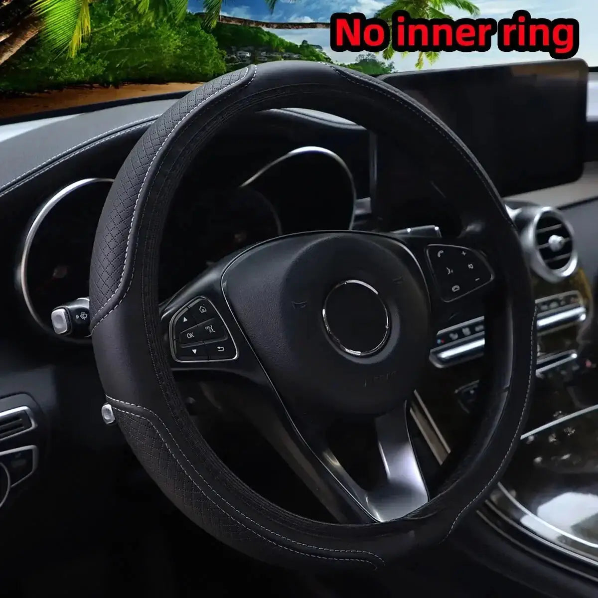 Leather Embossed Steering Wheel Cover 14.5 to 15 Inches