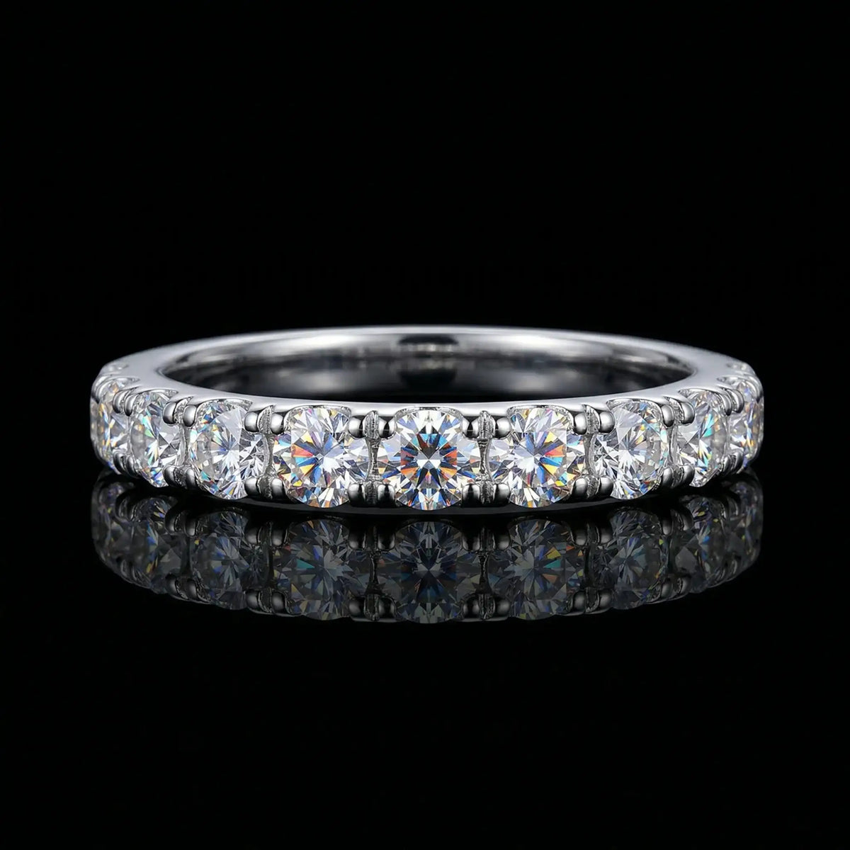 Moissanite Ring in Sterling Silver Single Pave Setting — product view 1