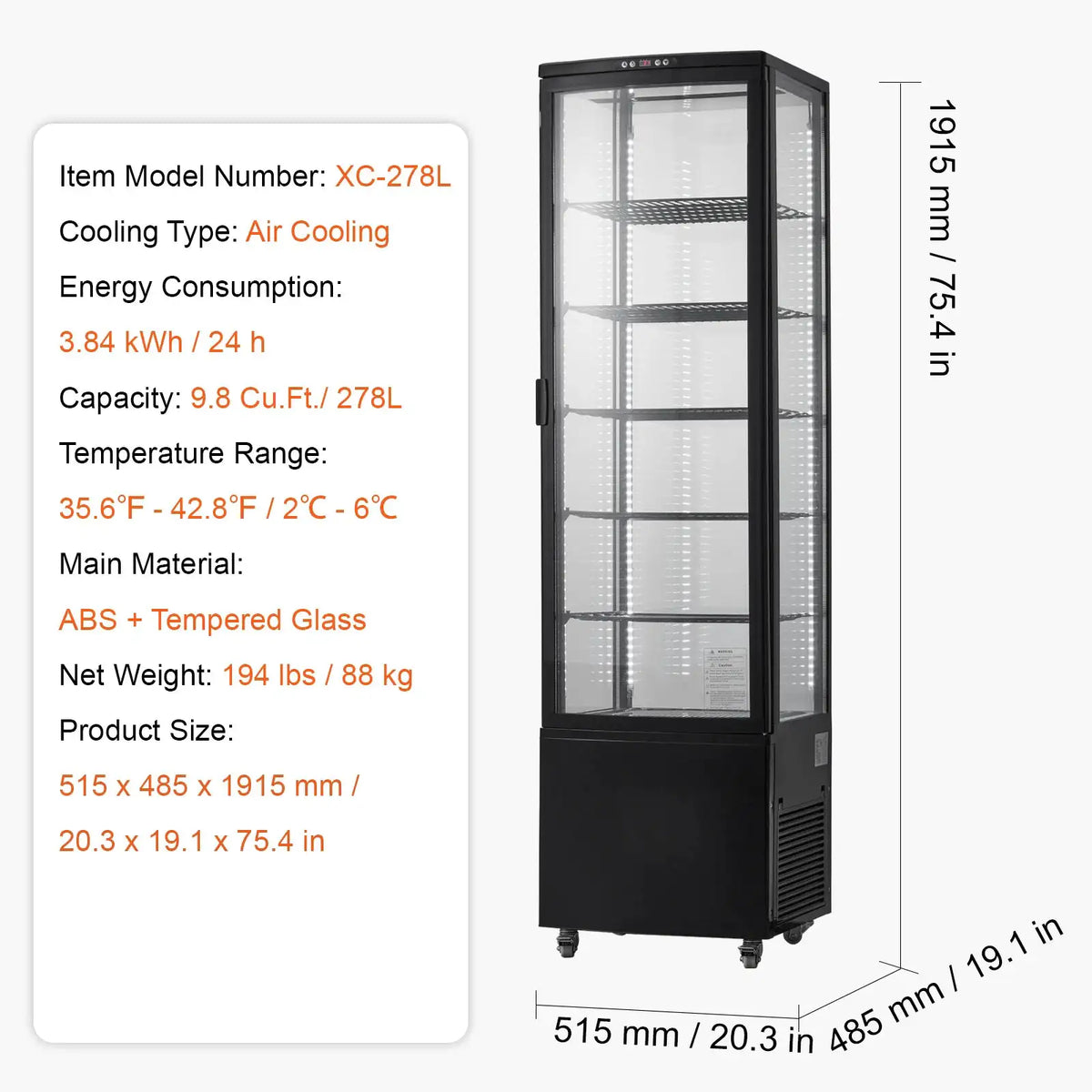 SucceBuy cft Refrigerated Display Case Large Commercial Pastry — product view 6
