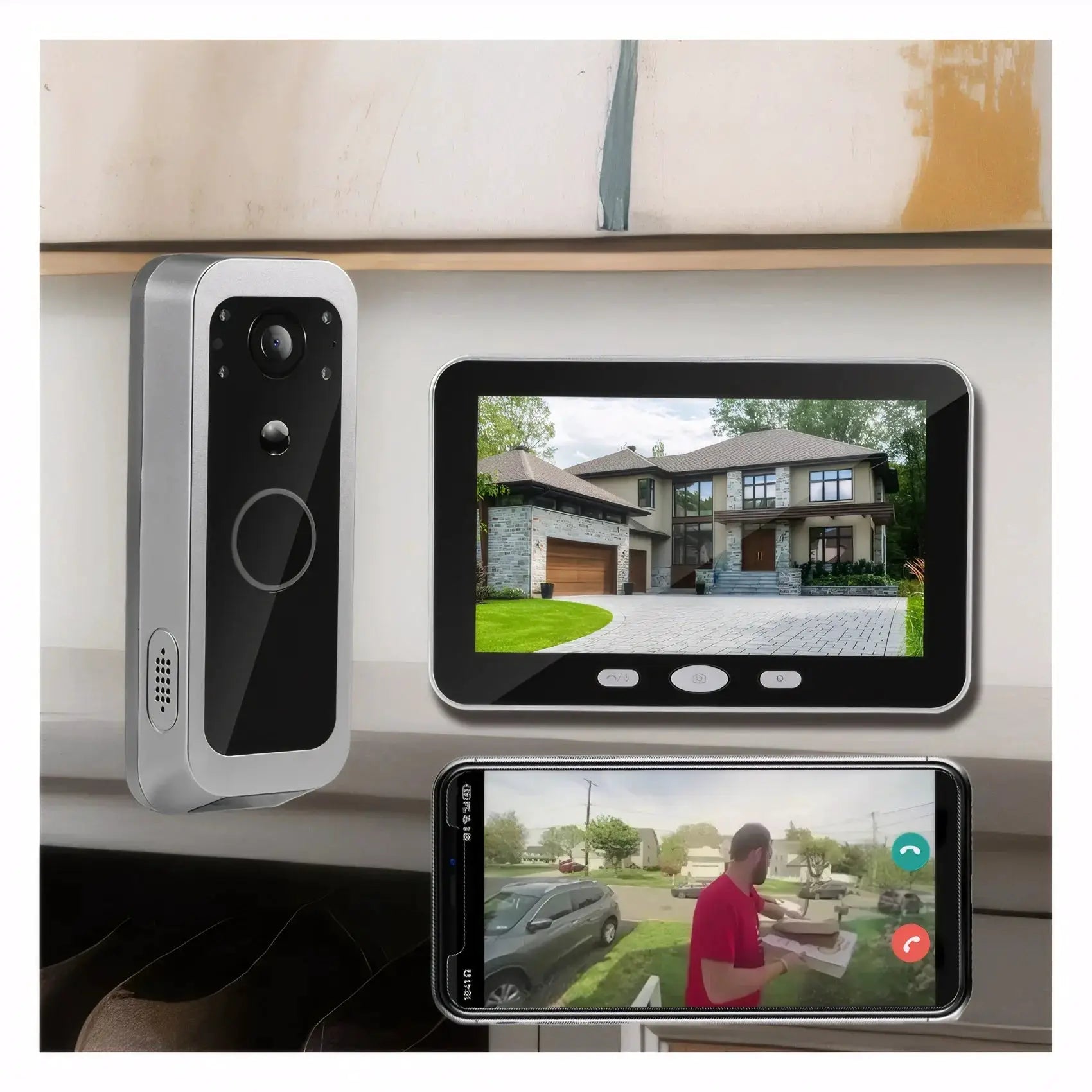 Yuezhe Tuya Smart Life WiFi Video Doorbell PIR Camera 2MP Outdoor Waterproof Wireless Door Security Intercom System 5' Monitor by stepyours.com