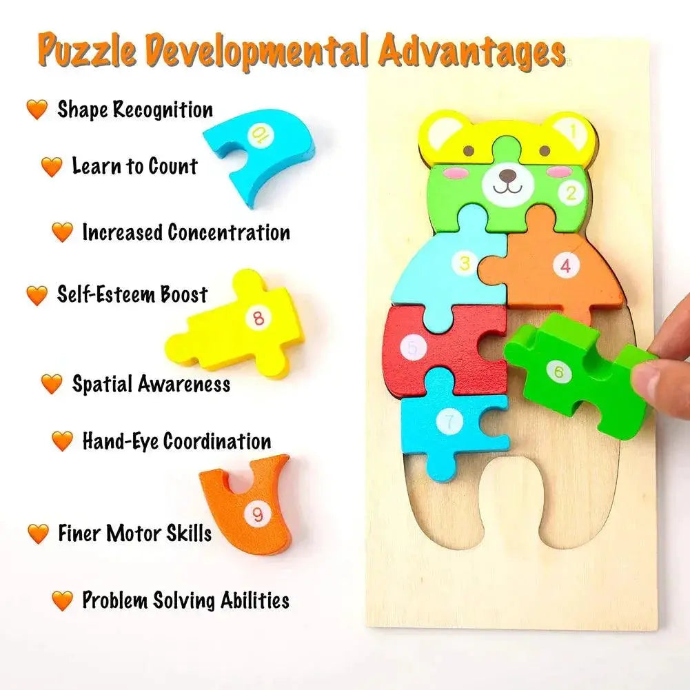 Wooden Puzzle For Kids Educational Cartoon Animals Game Set