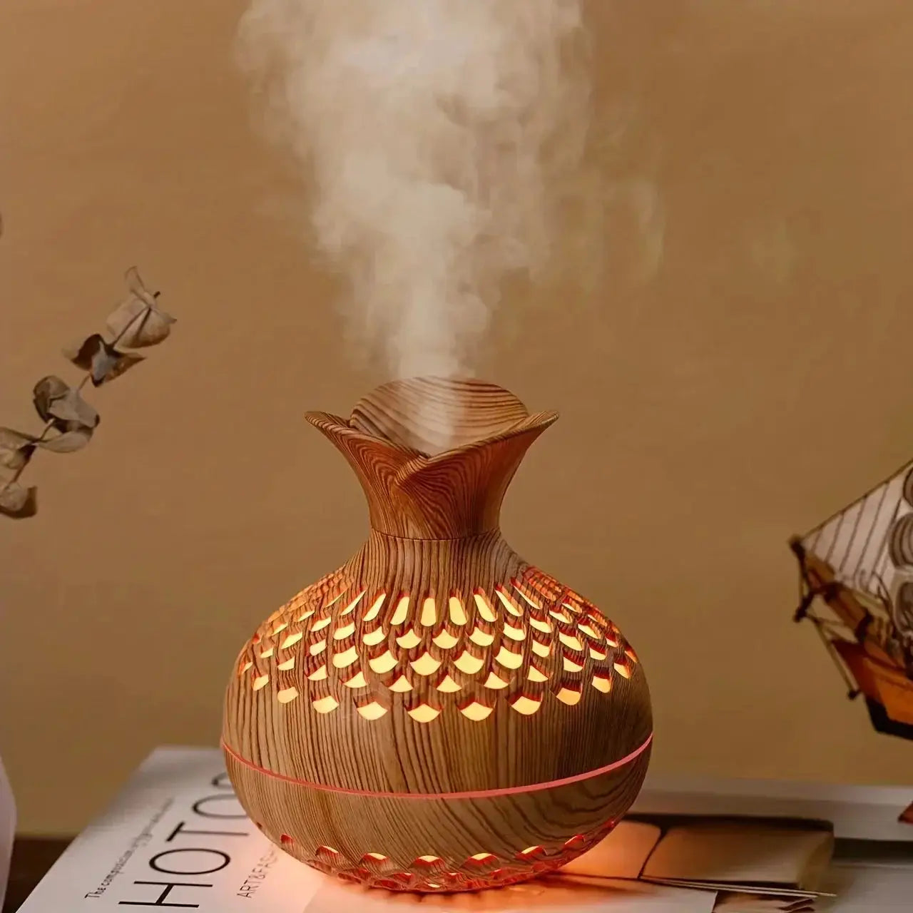 300ml Colorful Light Wooden Aromatherapy Humidifier Mini USB