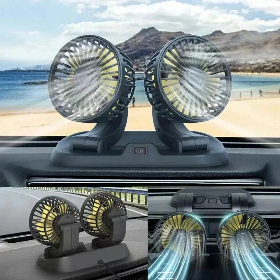 Dual Head USB Car Fan Adjustable Cooling - OurLum.com
