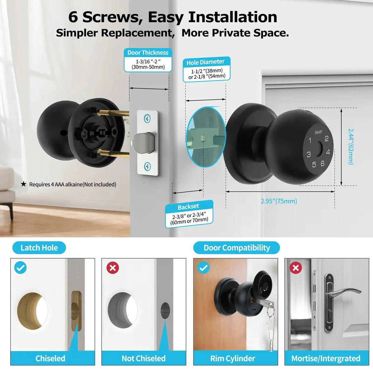 Viladepot Smart Lock Fingerprint Door Lock TYPE-C Interface App Control Passcode Unlock Electronic Touchscreen Keypad Indoor