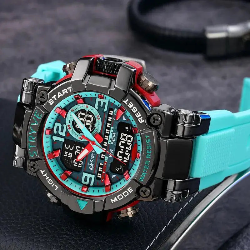 Dynamic Dual Movement Mens Sports Watch Waterproof Power