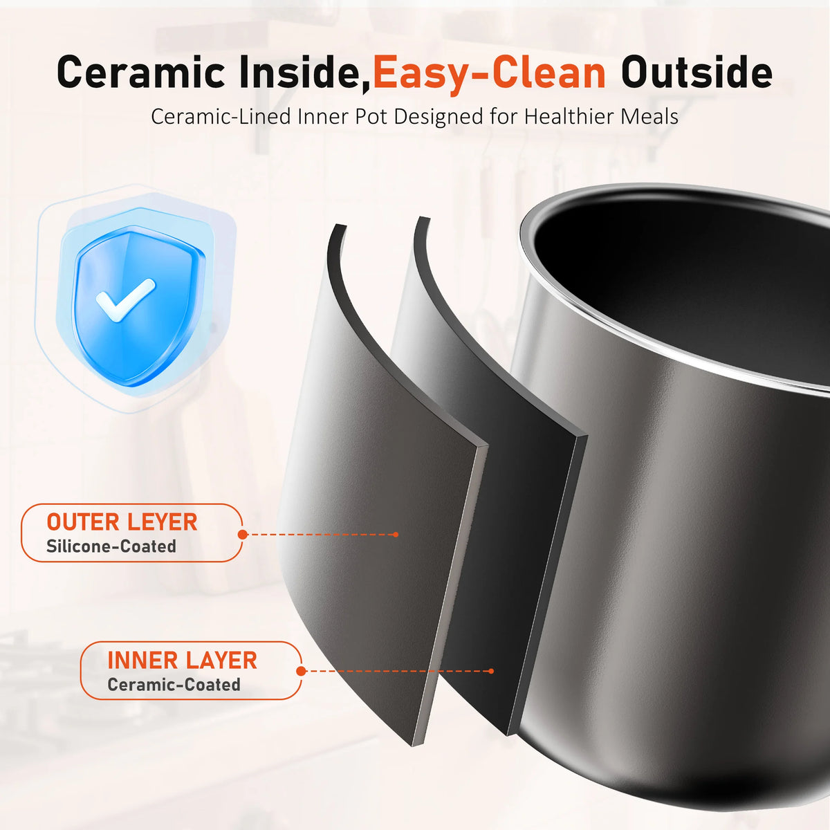 JHK Electric Pressure Cooker Multi Cooker Preset Ceramic Pot Slow — product view 4