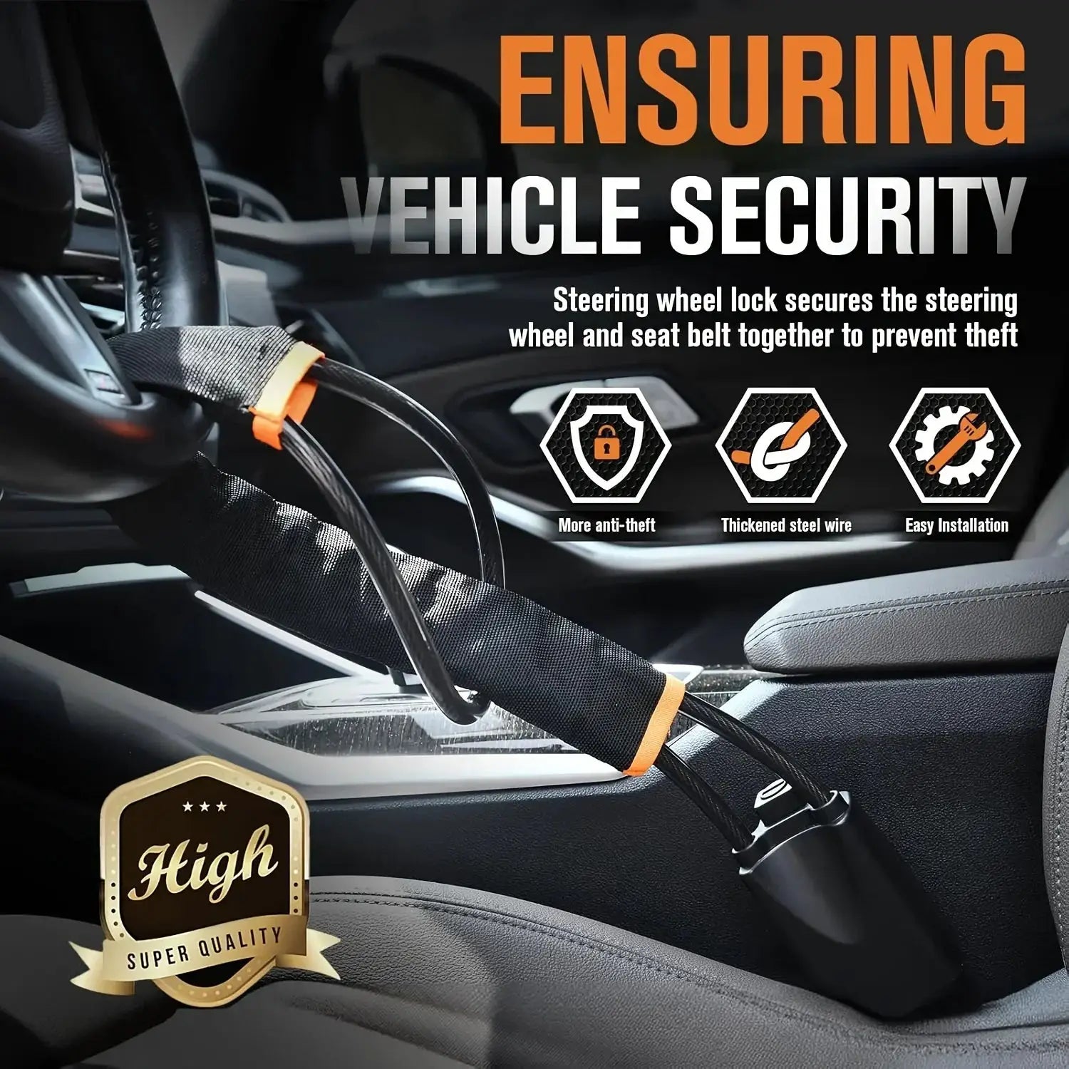 Steering Wheel Lock Anti Theft For SUV Steel Cable Lock - OurLum.com