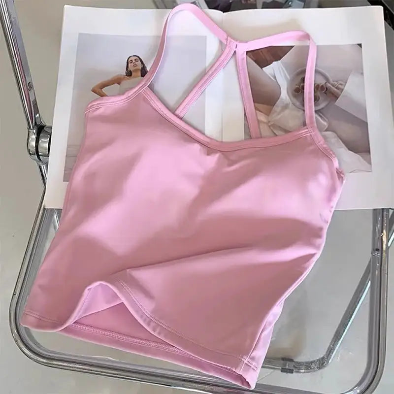Women's Slim Fit Nude Sports Bra Yoga Fitness Vest Skin Friendly Pilates Top Beautiful Back Design Suspension Yoga Fitness Top