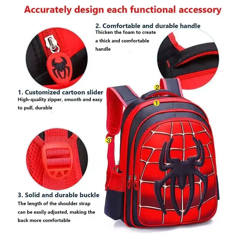 3D Cartoon Spider Backpack Set For Boys Cute School Bag