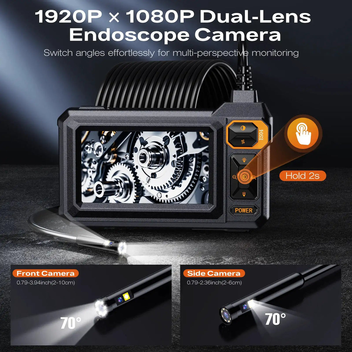 Borescope Dual Lens Endoscope with Light 4.3" IPS 1920P HD Inspection Camera 7.9mm IP67 16.4FT Semi-Rigid Snake Cable for Sewer