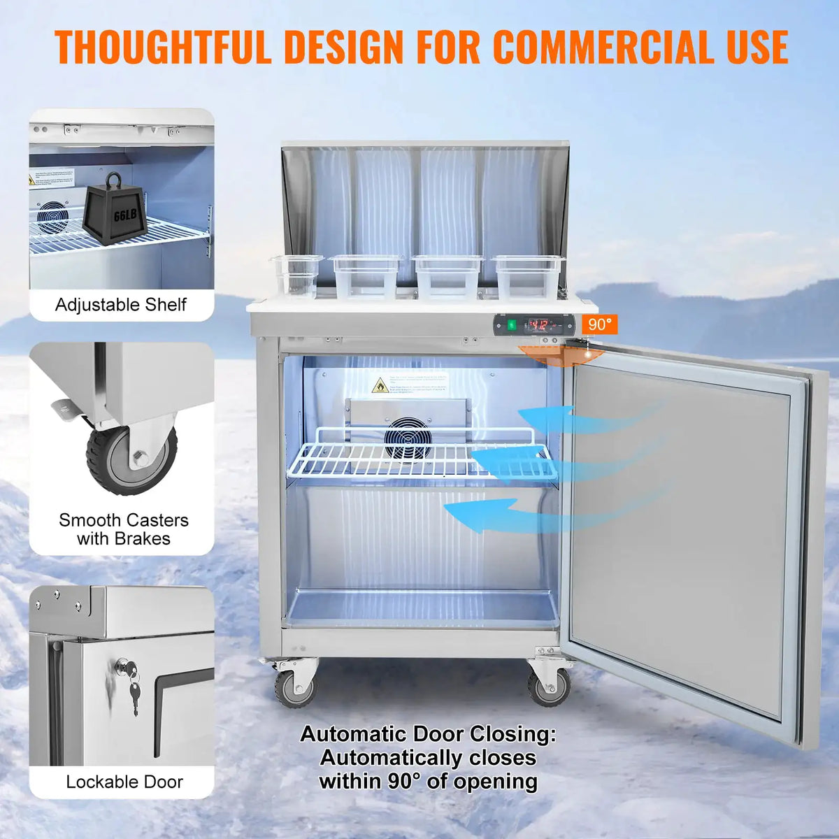 SucceBuy " Commercial Refrigerator Sandwich & Salad Prep Table — product view 6