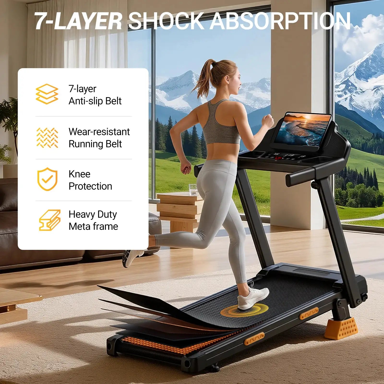 ROBORE SF20 Incline Treadmill for Home with 16% Manual Incline, 3.0HP Quiet Brushless Motor, 7-Layer Shock Absorption, 400LBS Capacity, LED Display, Foldable Walking Pad for Running & Walking