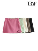 Vintage High Waist Zippered Skort Shorts Elegant Choice