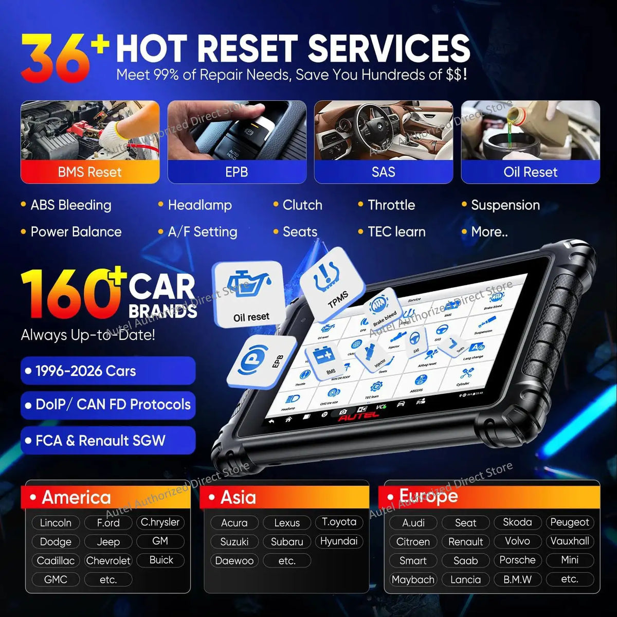 Autel MaxiSYS MS906 PRO Car Diagnostic Tools Bi-Directional Diagnosis Scanner ECU Coding, 36+ Services, CAN FD & DOIP, VAG Guide