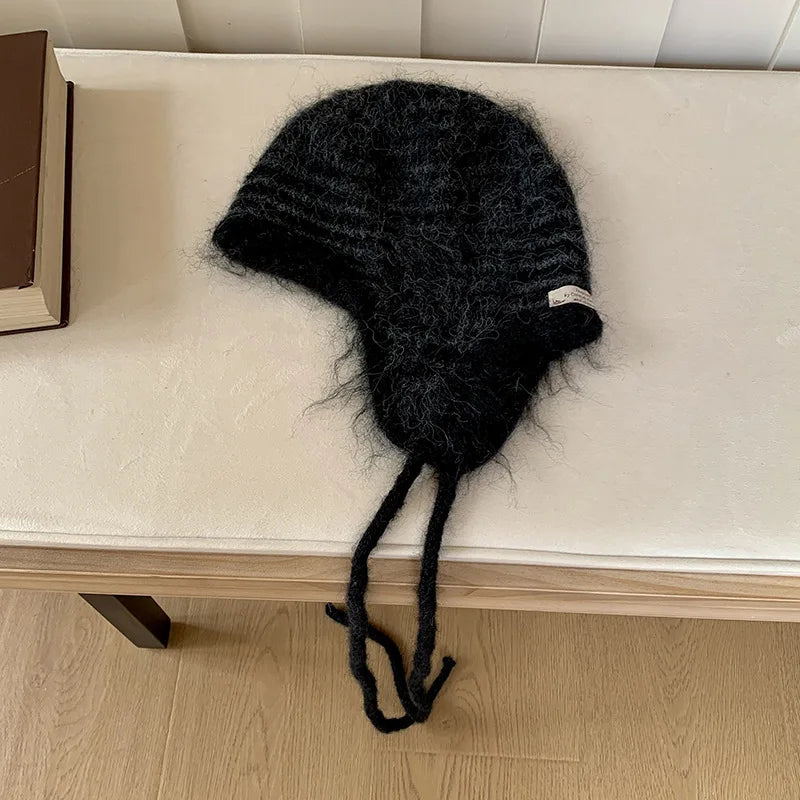 Striped Earflap Knit Winter Hat