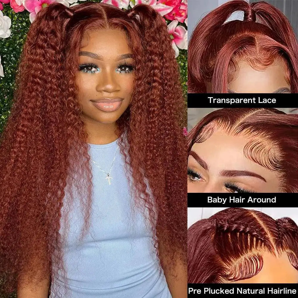 40 Inch Jerry Curly Reddish Brown Lace Front Wig 250 Density