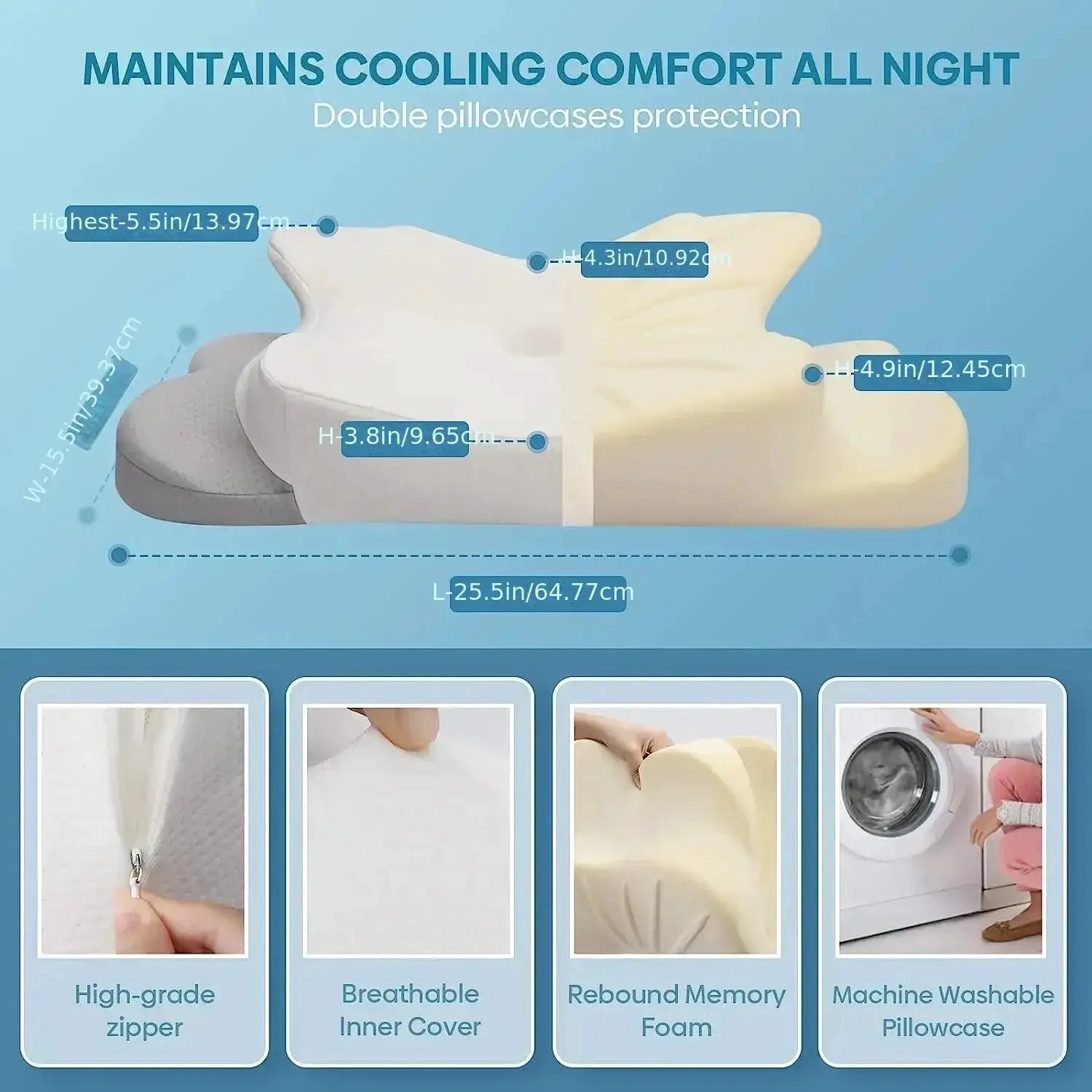 Cervical Orthopedic Memory Foam Neck Pillow Odorless Comfort