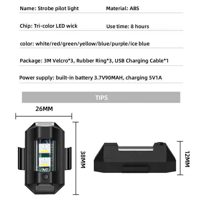 Universal LED Motorcycle Warning Lights 7 Colors USB Strobe