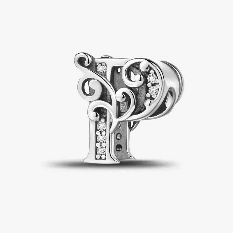 Sterling Silver Zircon Vine 26 Letters Pendant Bead