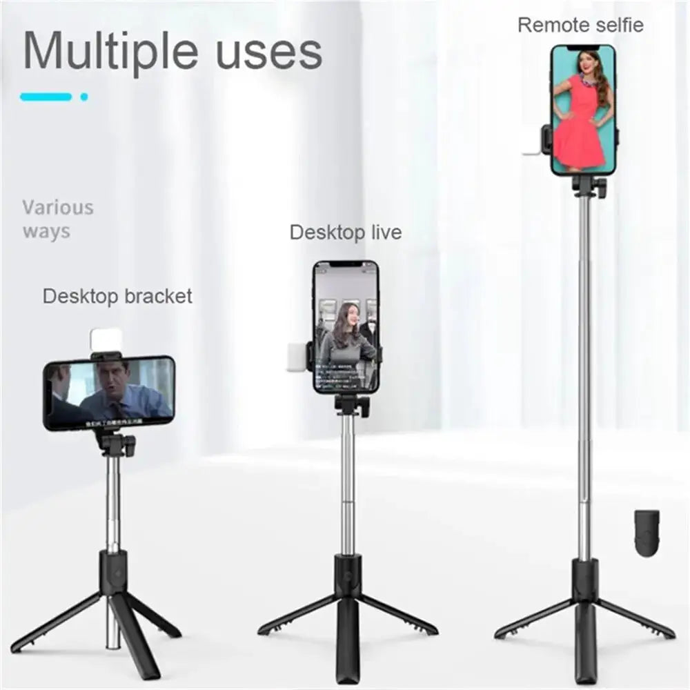 Phone Selfie Stick Tripod Bluetooth Remote Wireless Selfi Stick Phone Holder With Beauty LED Fill Light For Phone Live Streaming