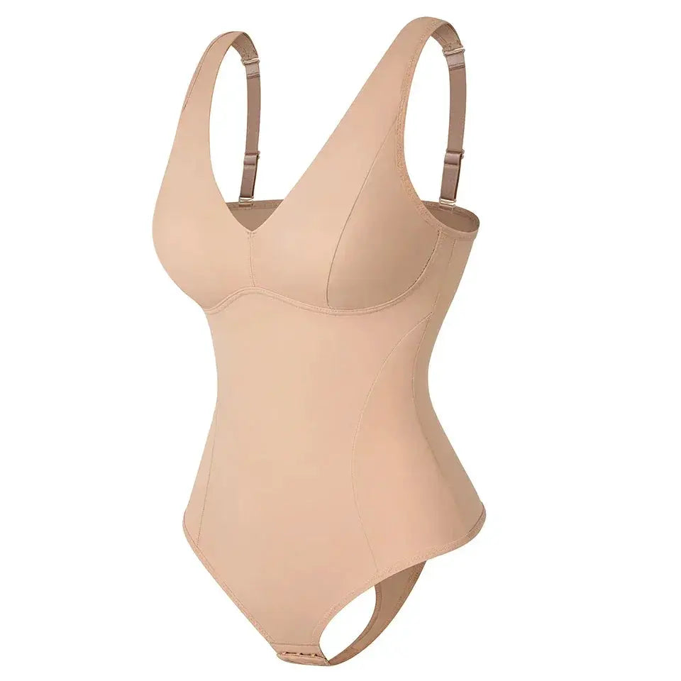 Deep V Neck Shapewear Bodysuit Built In Bra Slimming Thong