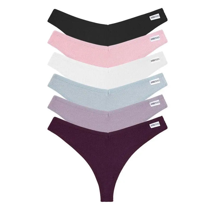 Cozy Waffle Cotton Panties V Waist G String Bundle 6 Pieces