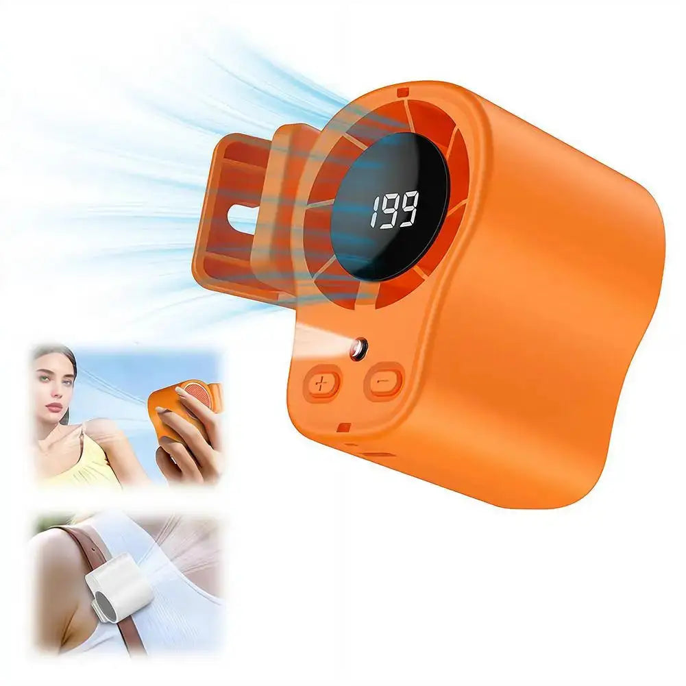USB Rechargeable Semiconductor Cooling Mini Clip Fan With LED Display, High Speed Portable Neck/Waist/Car/Umbrella Clip On Fan