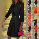 Pleated Patchwork Belted Blazer Dress