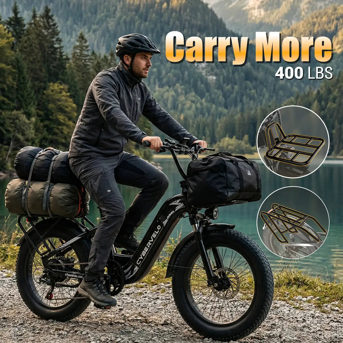 Cybervelo 1000W Motor Peak Electric Bike for Adults 48V 20AH Removable Battery Step Thru EBike 30+MPH 80 Miles Max Range 20" Fat Tire Electric Bicycles with 7 Speed EK8