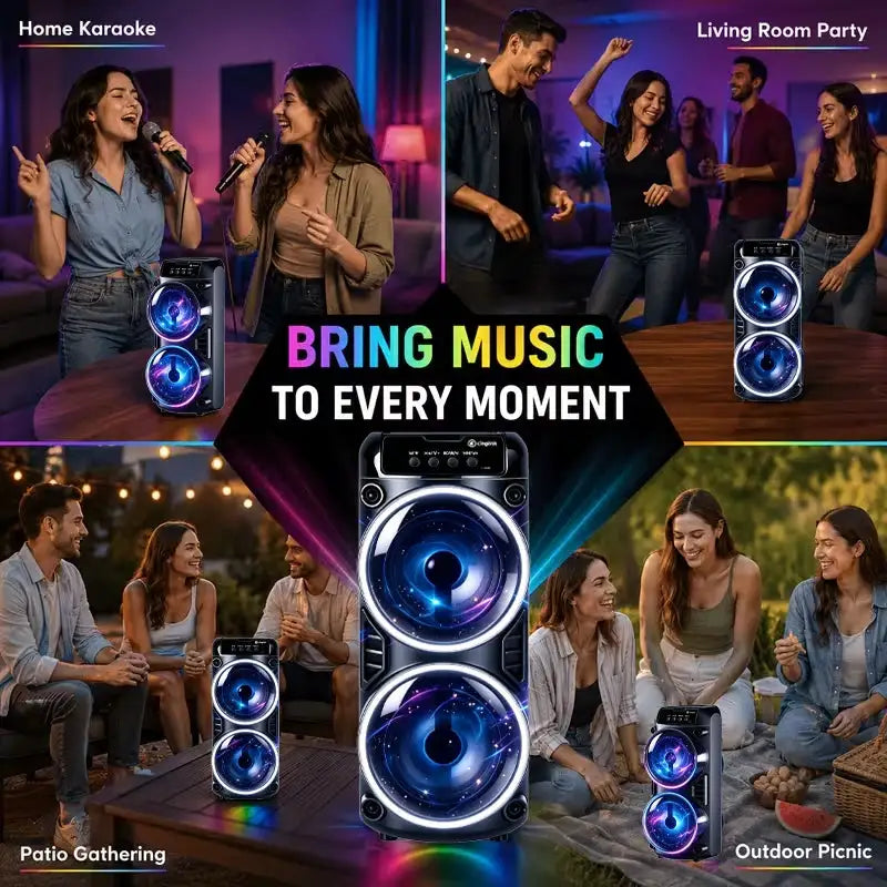 Professional Large Bluetooth Speaker Portable Design, Featuring JBL Subwoofer Party Box, LED Lights, Compatible with BT/USB/TF/AUX/FM/TWS/MIC/EQ Functions, Professional Karaoke. Ideal Gift for Birthdays, Christmas, and New Y