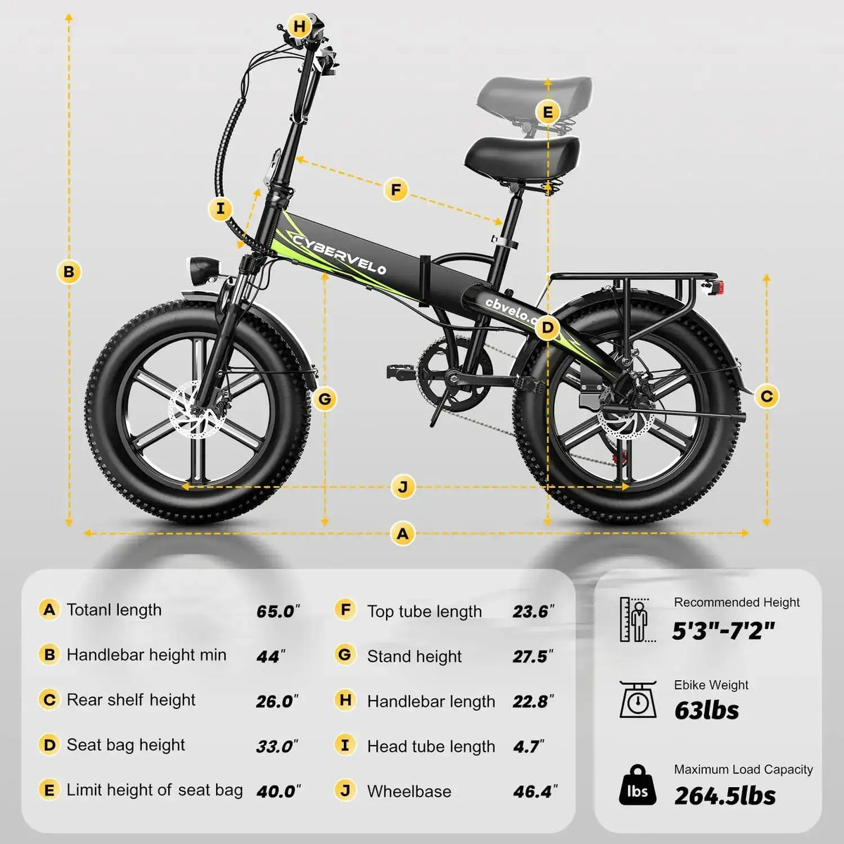 Cybervelo 20" 1000W Electric Bike - Foldable Mountain Sand Off-Road Long Range E-Bike with Built-In Battery for Adults EK5 80 Miles+