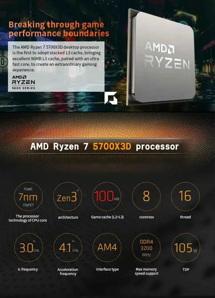 AMD Ryzen 7 5700X3D 8 Core 4.1 GHz Gaming CPU Processor