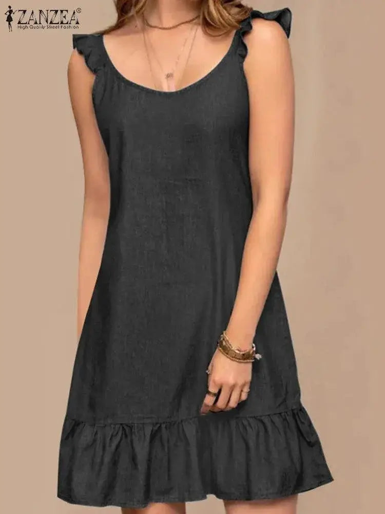 Boho Chic Denim Sundress Women Beach Dress For Summer