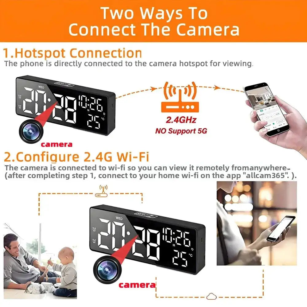 Mini 4K Alarm Clock Camera With Remote Viewing Motion Detection