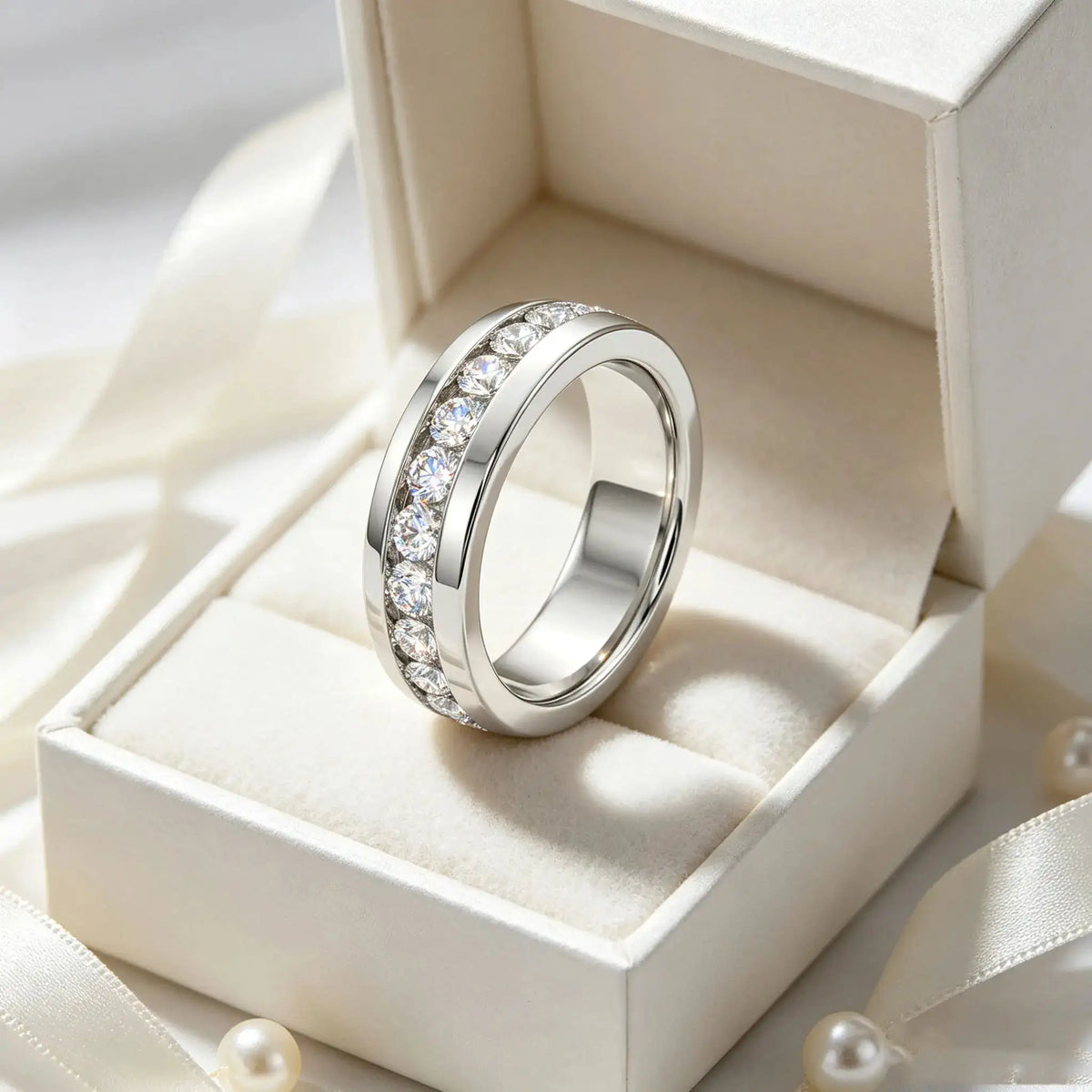 Sterling Silver Silver Moissanite Wedding Band Ring — product image 1